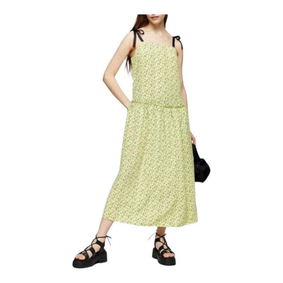 Topshop dress dropped waist midi sleeveless green size 4 - Picture 1 of 5